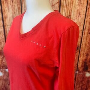 Tesla long sleeve v-neck shirt size women's medium 100% cotton
